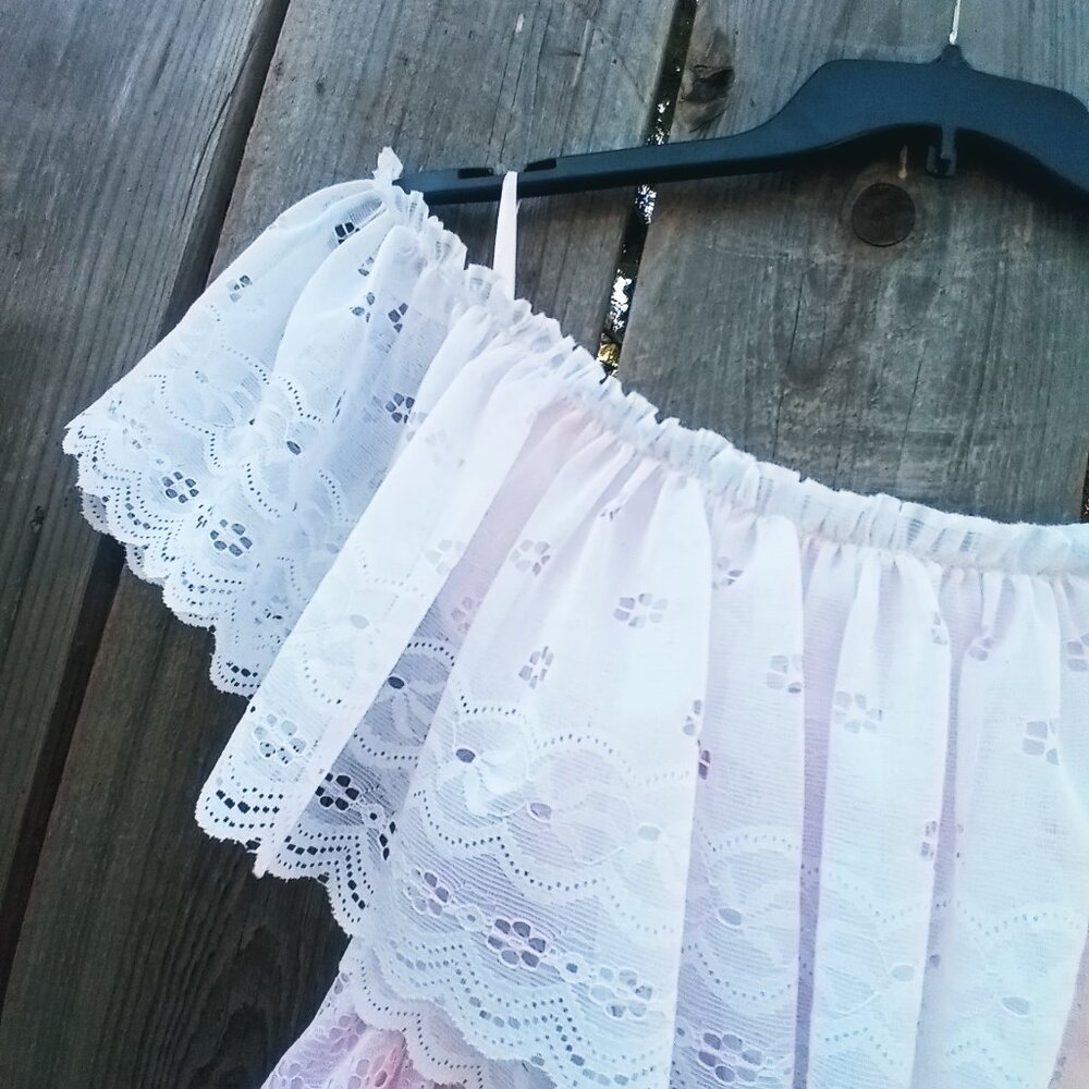 VINTAGE 70'S 80'S DANCE ALLURE MAXI DRESS SZ 8 WHITE PINK OFF SHOULDER TIERED - Picture 5 of 13